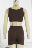 Pink Sexy Solid Patchwork U Neck Sleeveless Two Pieces