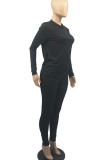 Rose Red Casual Solid Patchwork O Neck Long Sleeve Two Pieces