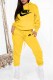 Yellow Street Print Letter Hooded Collar Long Sleeve Two Pieces