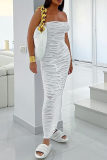 White Sexy Solid Hollowed Out Strapless Pencil Skirt Dresses