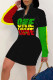 Black Casual Print Patchwork Zipper Collar Straight Dresses