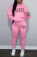 Pink Casual Print Letter Hooded Collar Long Sleeve Two Pieces