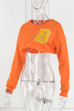 Orange Casual Street Solid Embroidered Patchwork O Neck Tops