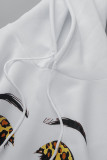 White Casual Print Patchwork Hooded Collar Long Sleeve Two Pieces