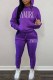 Purple Casual Print Letter Hooded Collar Long Sleeve Two Pieces