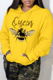 Yellow Casual Print Basic Hooded Collar Tops
