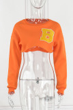 Orange Casual Street Solid Embroidered Patchwork O Neck Tops