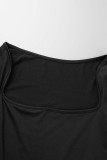 Apricot Sexy Solid Bandage Patchwork Slit Square Collar A Line Dresses