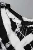Black Sexy Print Patchwork O Neck Short Sleeve Two Pieces