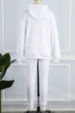 White Casual Print Patchwork Hooded Collar Long Sleeve Two Pieces