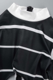 Black Street Striped Patchwork Half A Turtleneck Skinny Jumpsuits