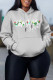 Grey Casual Print Patchwork Hooded Collar Tops