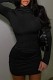 Black Casual Solid Basic Turtleneck Long Sleeve Dresses
