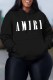 Black Casual Print Letter Hooded Collar Tops