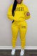 Yellow Casual Print Letter Hooded Collar Long Sleeve Two Pieces