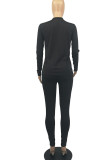 Rose Red Casual Solid Patchwork O Neck Long Sleeve Two Pieces