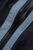 Blue Street Solid Patchwork Zipper Collar Outerwear