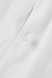 White Casual Solid Patchwork Buckle Asymmetrical Turndown Collar Irregular Dress Plus Size Dresses