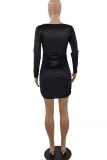 Silver Gray Sexy Solid Patchwork Asymmetrical Collar Pencil Skirt Dresses