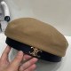 Dark Khaki Street Geometric Solid Patchwork Hat
