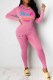 Pink Casual Print Letter Hooded Collar Long Sleeve Two Pieces