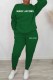 Dark Green Casual Print Letter O Neck Long Sleeve Two Pieces