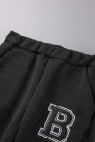 Red Casual Letter Embroidery Patchwork Hooded Collar Long Sleeve Two Pieces