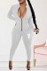 White Sexy Print Letter Zipper Collar Jumpsuits