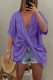 Purple Casual Solid Patchwork Asymmetrical V Neck T-Shirts
