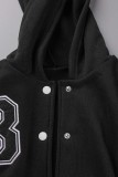 Red Casual Letter Embroidery Patchwork Hooded Collar Long Sleeve Two Pieces