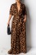 Leopard Print Casual Leopard Patchwork V Neck Long Dress Dresses