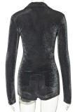 Black Casual Solid Patchwork Turndown Collar Long Sleeve Two Pieces