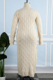 Apricot Casual Slit Mandarin Collar Dresses