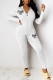 White Casual Print Patchwork Zipper Hooded Collar Long Sleeve Two Pieces