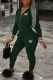 Ink Green Casual Print Letter Hooded Collar Long Sleeve Two Pieces