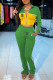 Green Casual Print Patchwork Zipper Long Sleeve Two Pieces