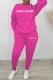 Rose Red Casual Print Letter O Neck Long Sleeve Two Pieces