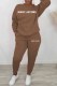 Brown Casual Print Letter O Neck Long Sleeve Two Pieces