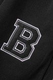 Red Casual Letter Embroidery Patchwork Hooded Collar Long Sleeve Two Pieces