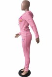 Pink Casual Print Letter Hooded Collar Long Sleeve Two Pieces
