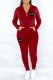 Red Casual Print Patchwork Hooded Collar Long Sleeve Two Pieces
