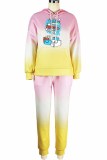 Pink Casual Gradual Change Letter Hooded Collar Long Sleeve Two Pieces