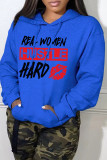 Red Casual Letter Print Basic Hooded Collar Tops