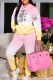 Pink Casual Print Letter Hooded Collar Long Sleeve Two Pieces