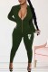 Army Green Sexy Print Letter Zipper Collar Jumpsuits