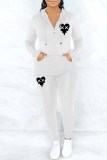 Grey Casual Print Patchwork Hooded Collar Long Sleeve Two Pieces