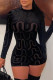 Black Street Print Patchwork Zipper Collar Skinny Rompers