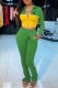 Green Casual Print Patchwork Letter Zipper Collar Long Sleeve Two Pieces