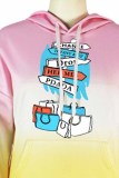 Pink Casual Gradual Change Letter Hooded Collar Long Sleeve Two Pieces