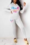 Pink Casual Print Letter Hooded Collar Long Sleeve Two Pieces